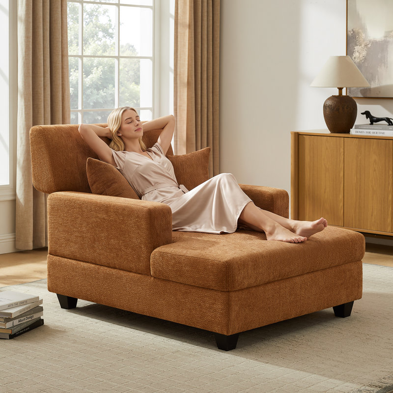 Chaise longue rembourrée en tissu 39,76 po, Chenille rustique