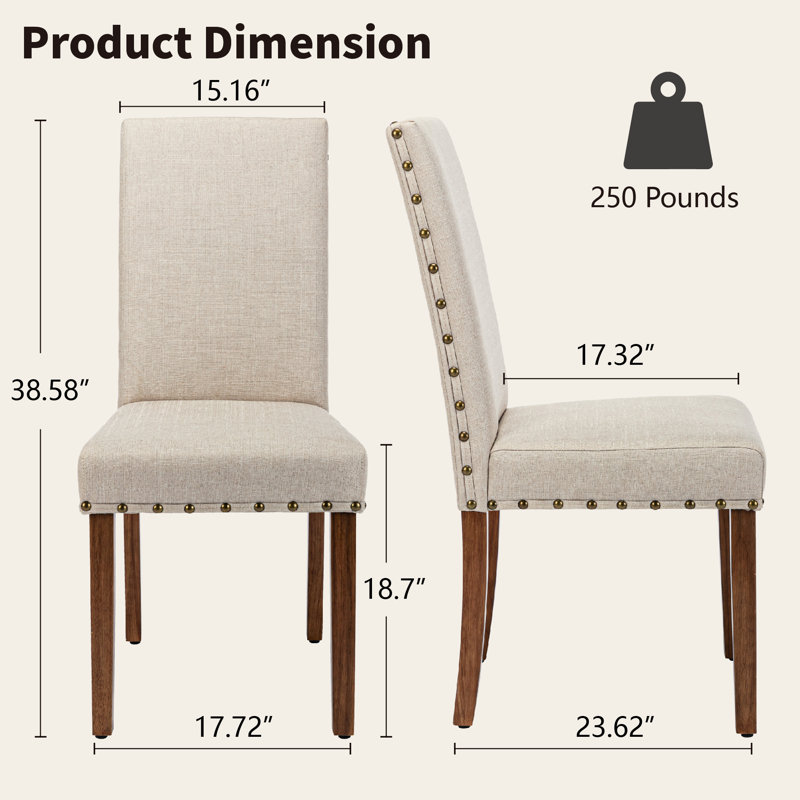 Behare Dining Chair - Modern Upholstered High Back with Nailhead Trim, Beige