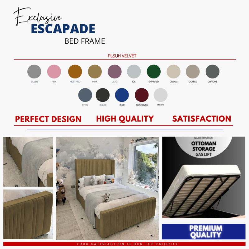 Theseus Bed - Wingback Ottoman Storage with Plush Velvet Gas Lift and Headboard, Mink