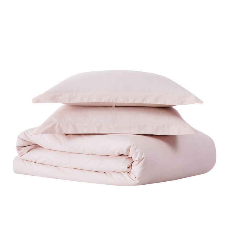 Jededian 100% Cotton Percale Duvet Cover Set, King Duvet Cover + 2 Shams, Blush