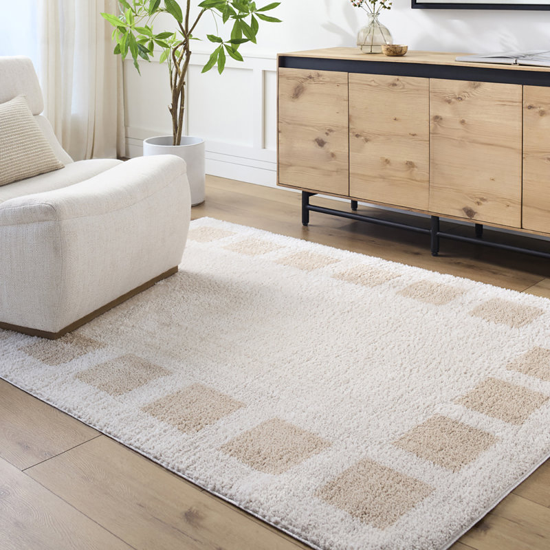 Machine Washable Shaggy Boho Beige Area Rug, Rectangle 140 x 200cm