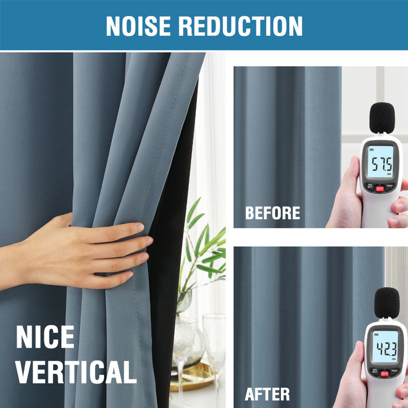 100% Blackout Curtains for Bedroom with Liner Full Room Darkening Curtains Thermal Insulated Back Tab/Rod Pocket Window Drapes for Living Room, 2 Panels