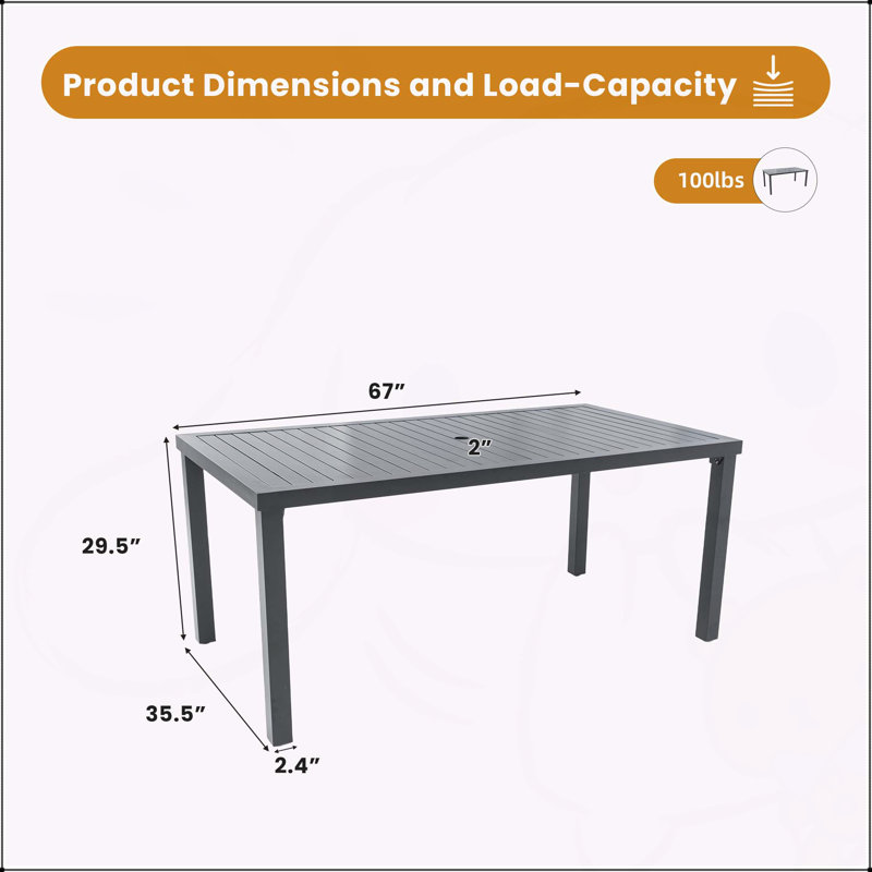 Modern 35.5"x67" Rectangular Outdoor Patio Dining Table with Post-Leg Design