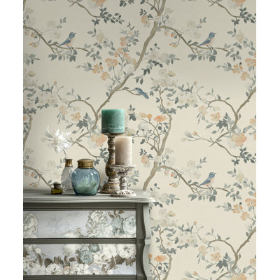 Papier peint floral Shoreline Elegant Bird and Blossom Design