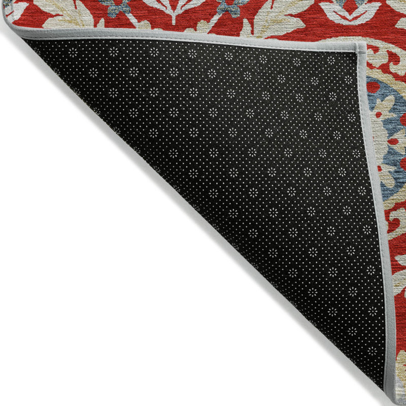 Tapis extérieur lavable floral beige et bleu marine 3 pi x 5 pi