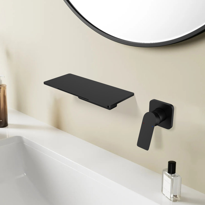 Robinet pour salle de bain mural à poignée simple, Noir mat