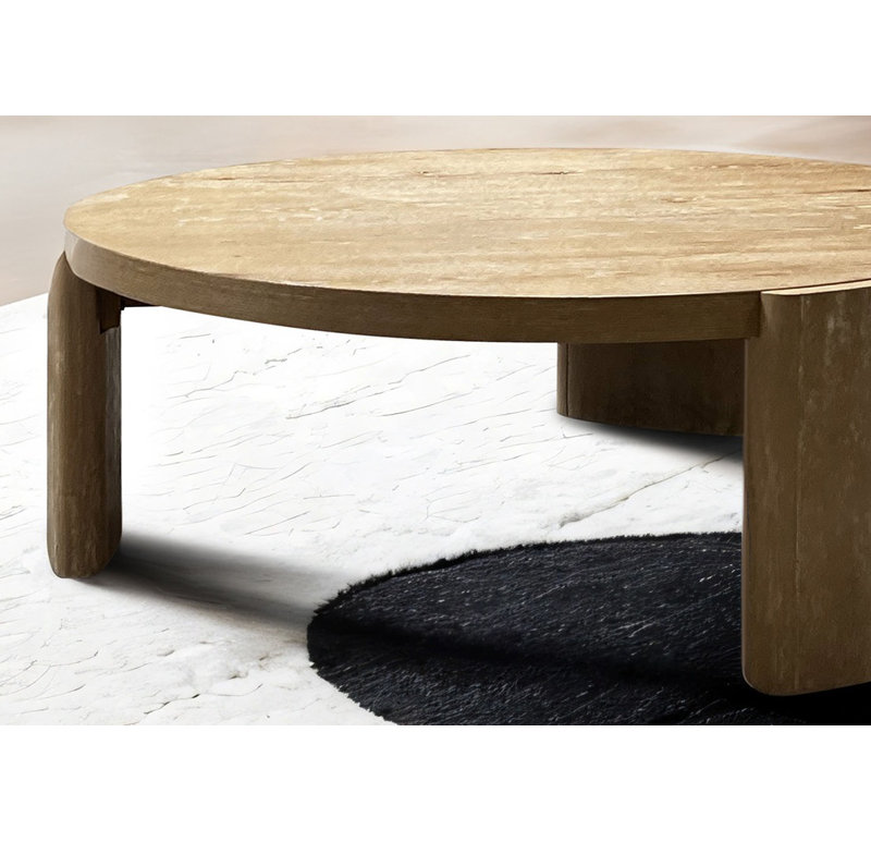 Table basse ronde Modern Modern, base à panneau 1Pc, finition chêne d'hévéa | Idée de cadeau