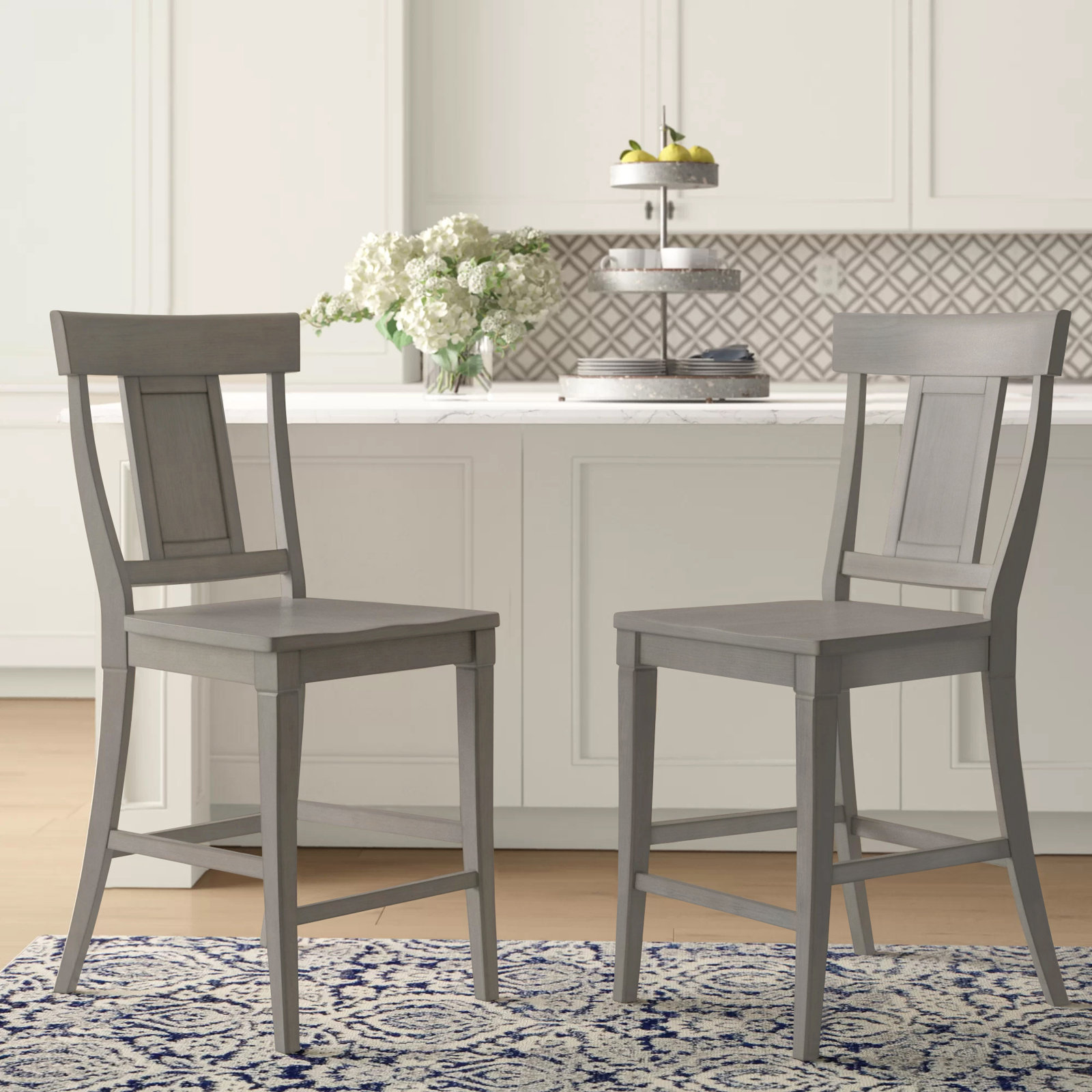 Fortville Solid Wood Counter/Bar Stool, Antique Gray, Counter Stool (24.21" Seat Height)