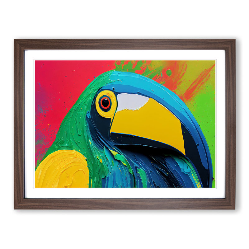 Toucan Bird Splash Vol.1 Abstract 1 Piece Single Picture Frame Wall Art, 34cm H x 46cm W x 2cm D, Walnut Framed