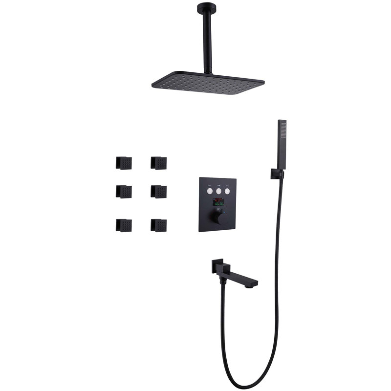 Thermostatic Complete Shower System with Rough-in Valve, Matte Black