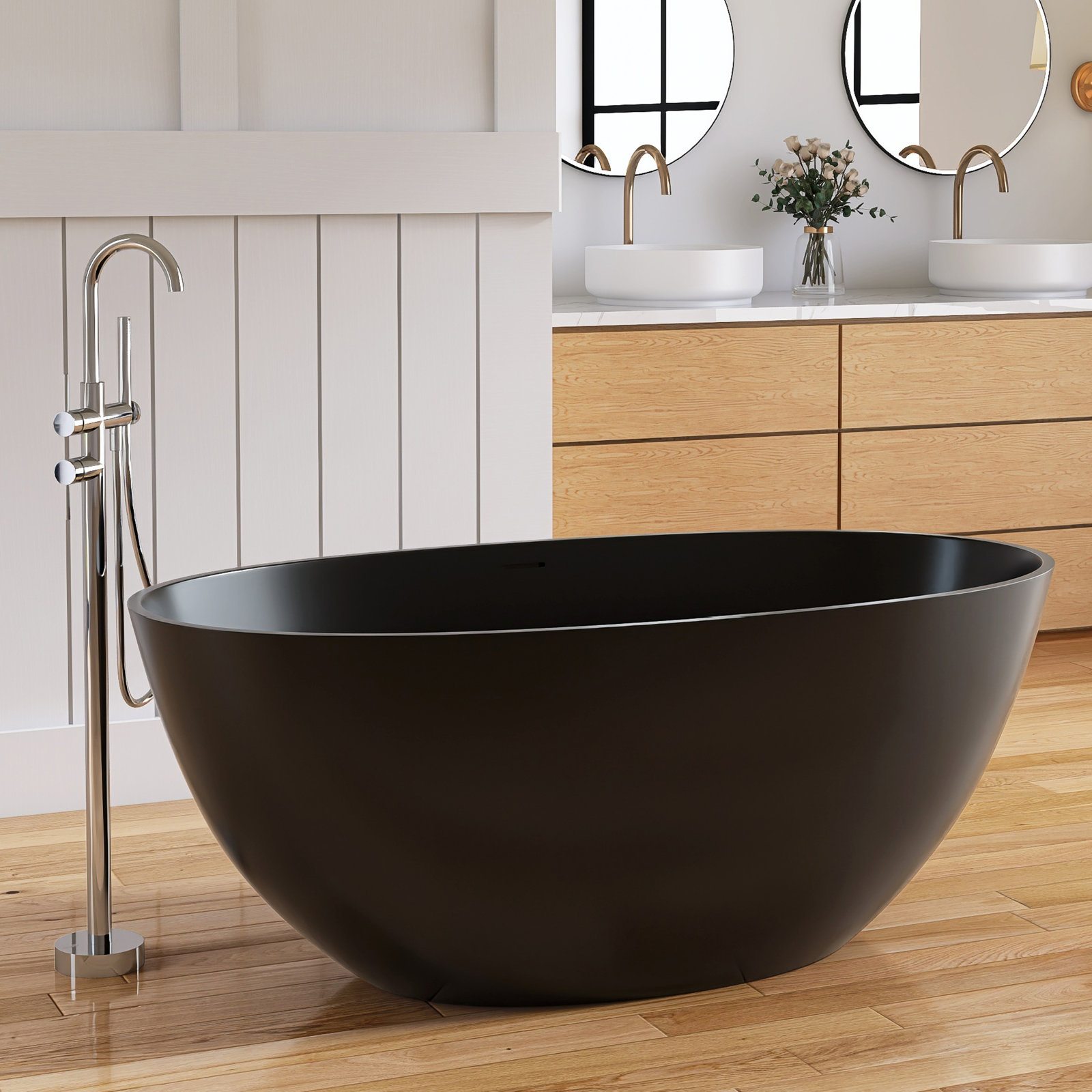 Forma 55" Solid Surface Soaking Bathtub, Black
