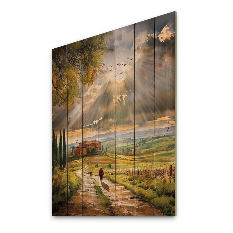 Voyage de rêves en Italie - Paysage traditionnel, art mural sur bois de pin naturel, H 32 po x l 24 po