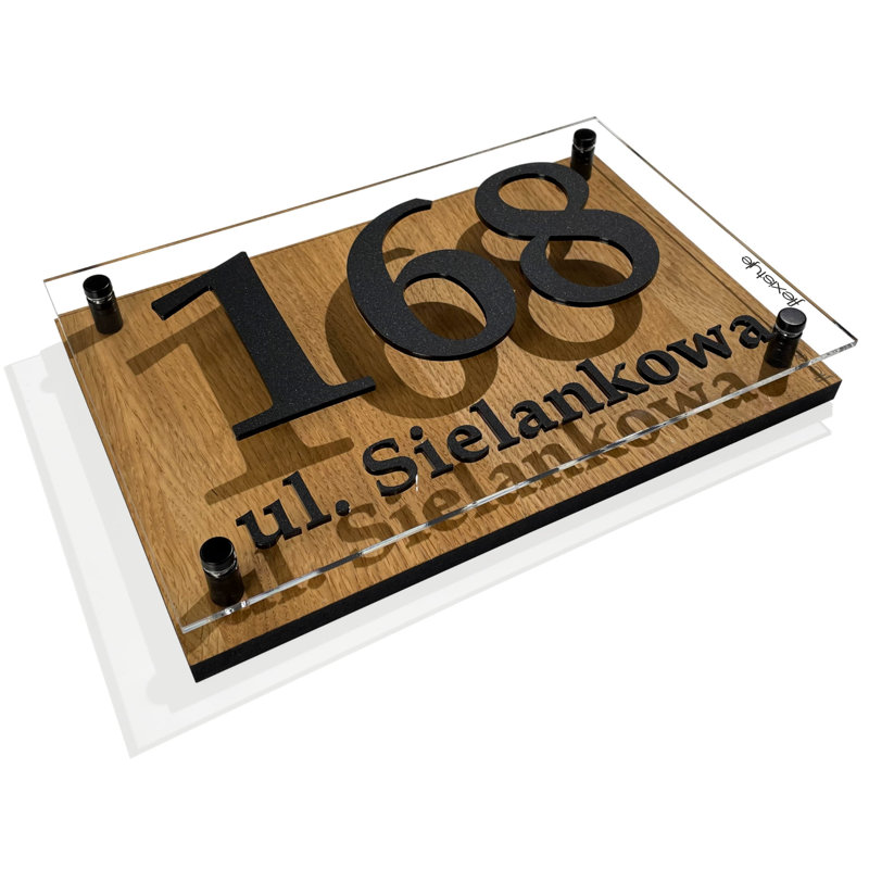 Betzhy MDF Top With Natural Oak Veneer House Number, 20cm H x 30cm W x 4cm D