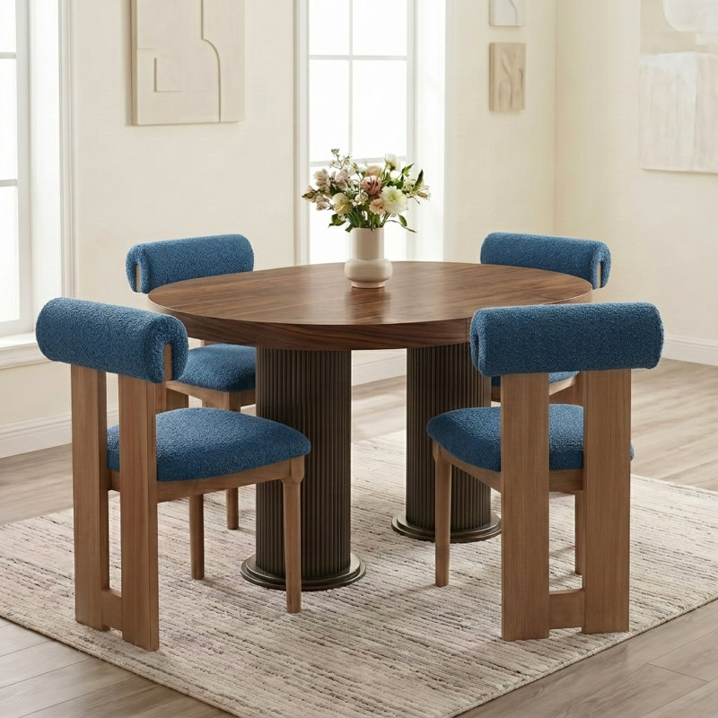 Abentego Solid Wood Fabric Dining Chair, 4, Navy