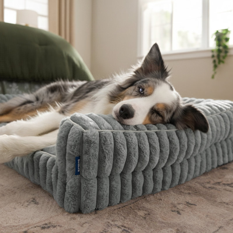 Canapé-lit orthopédique pour grands chiens Comoresfleece, Très grand (H 7 po x l 42 po x P 30 po), Gris