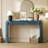 Navy Blue Fluted Entryway Table - 2 Drawer Oval Console for Living Room-613809654