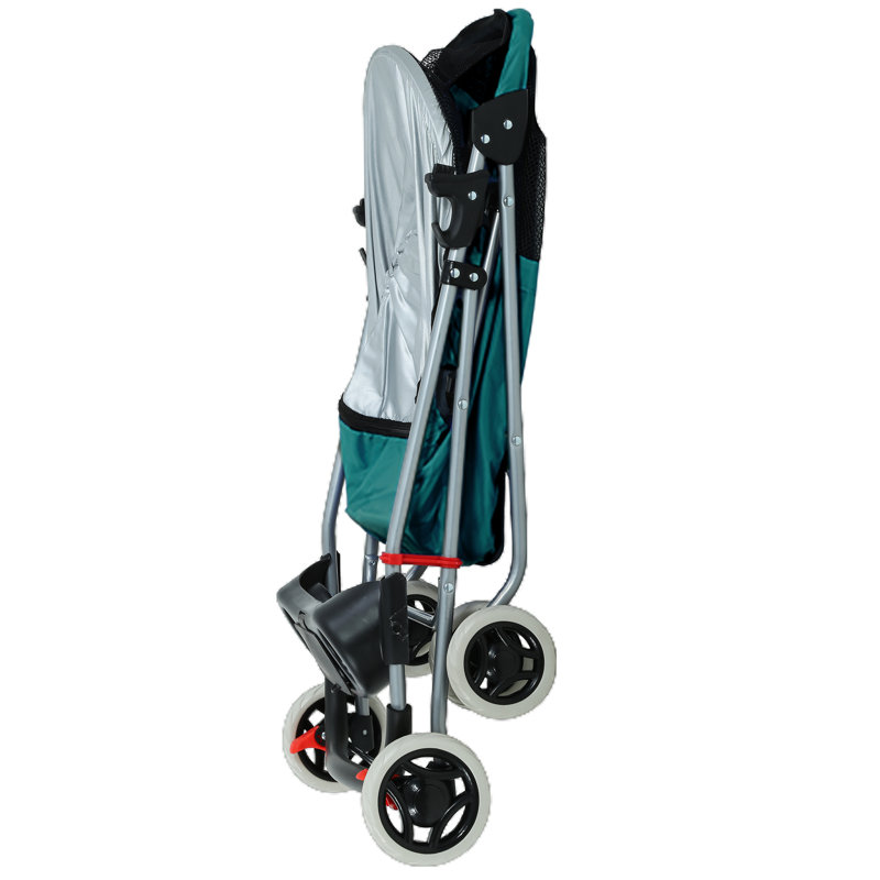 Teal Foldable Pet Stroller with Mesh Windows and Cup Holder