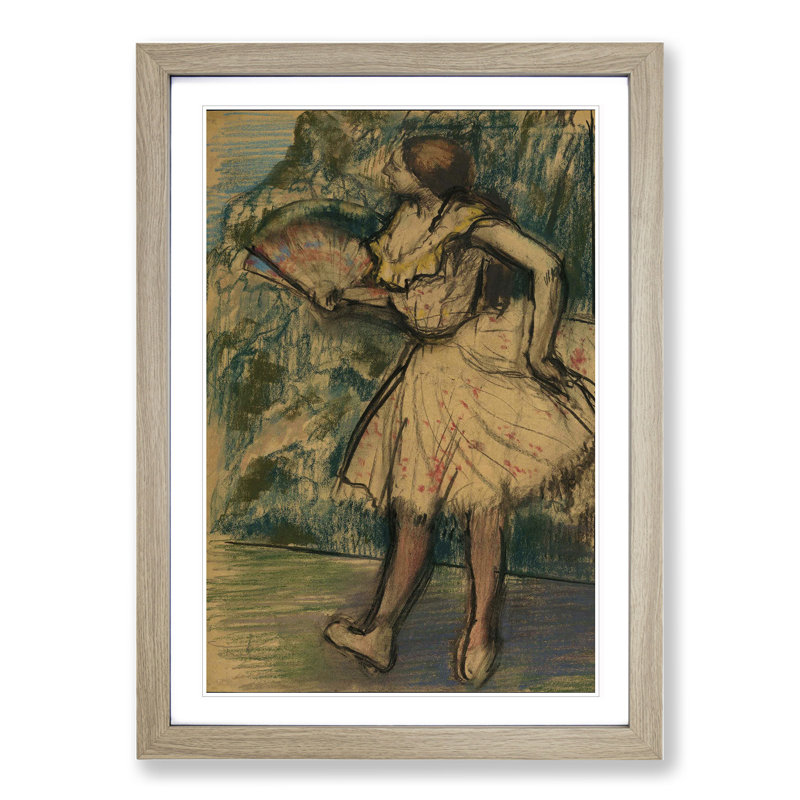 Ballet Ballerina Dancer with a Fan by Edgar Degas - Picture Frame Painting, Oak Framed, 65cm H x 48cm W x 2cm D