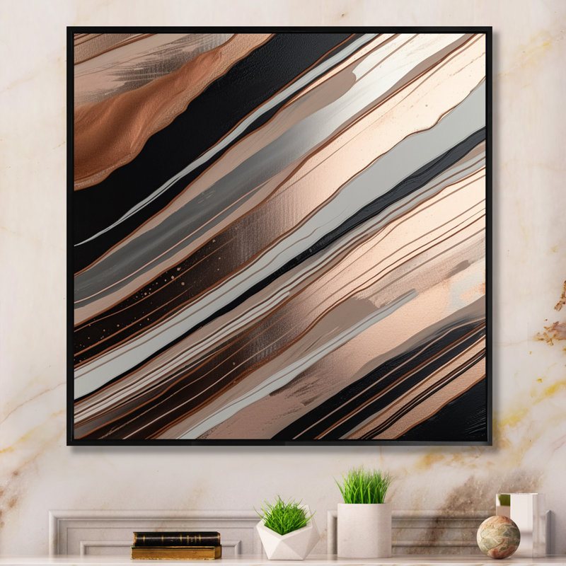 Rosegold embrassant l'essence des lignes VI - impressions sur toile abstraites en marbre, H 36 po x l 36 po x P 1,5 po