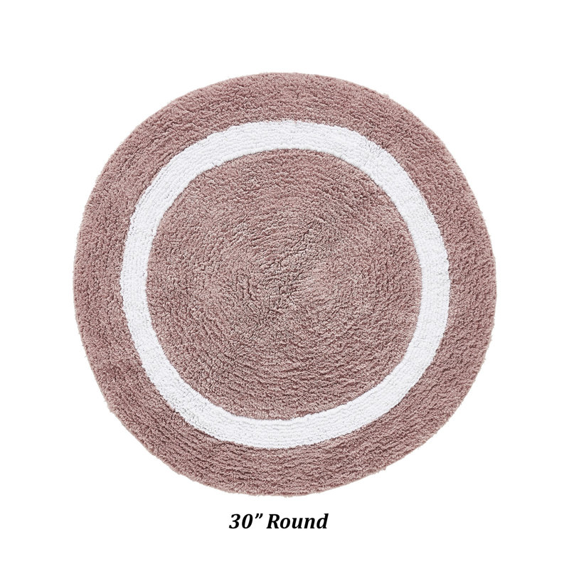 Tapis pour salle de bain réversible 100% coton Widman, Rond 30 po, Rose/Blanc