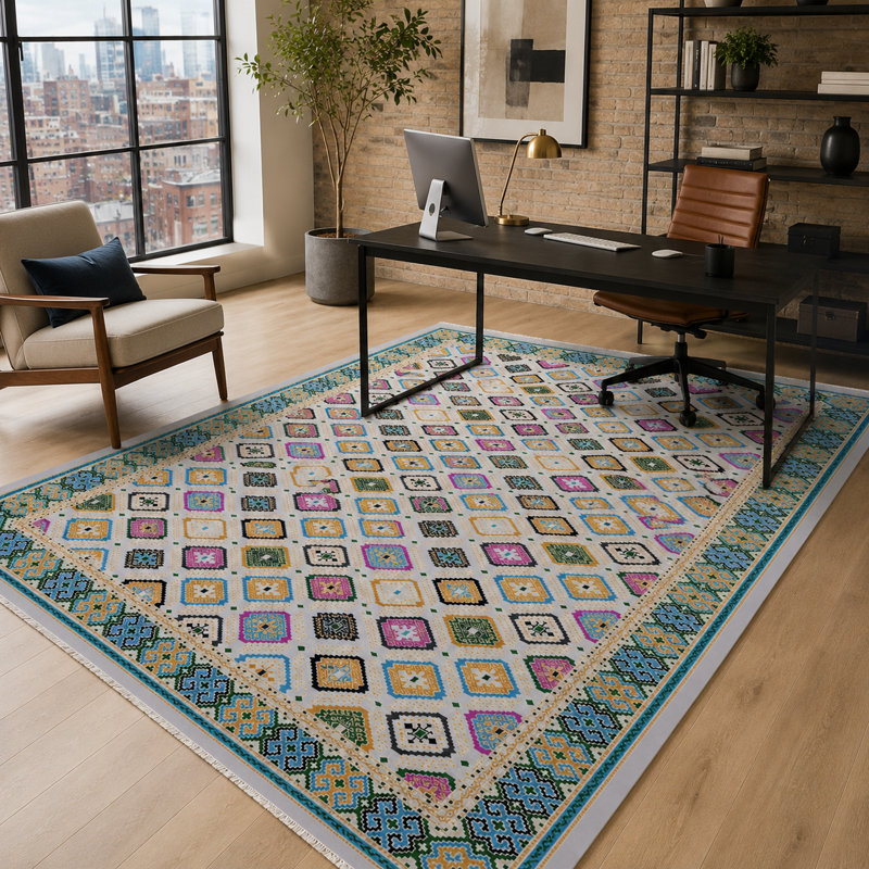 Oriental Cotton and Chenille Flatweave Area Rug, 200 cm round
