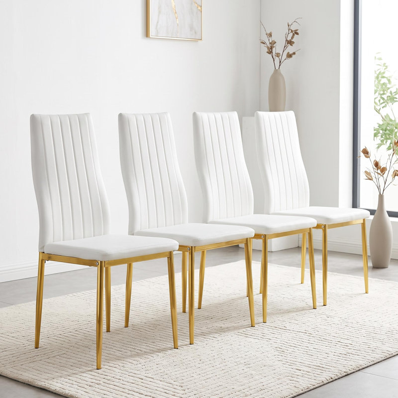 Ensemble de 4 chaises de salle à manger modernes avec pieds en métal et siège rembourré à haut dossier, Blanc
