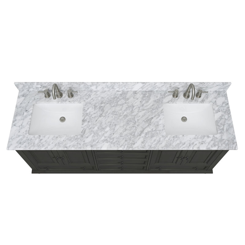 Thompson 61" Double Modern Bathroom Vanity Set, Carrera White, French White, 72"