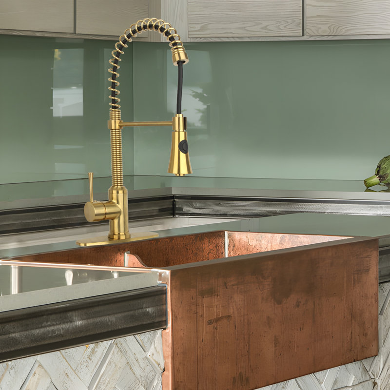 Nauxus Pull Down Kitchen Faucet, Brass Gold