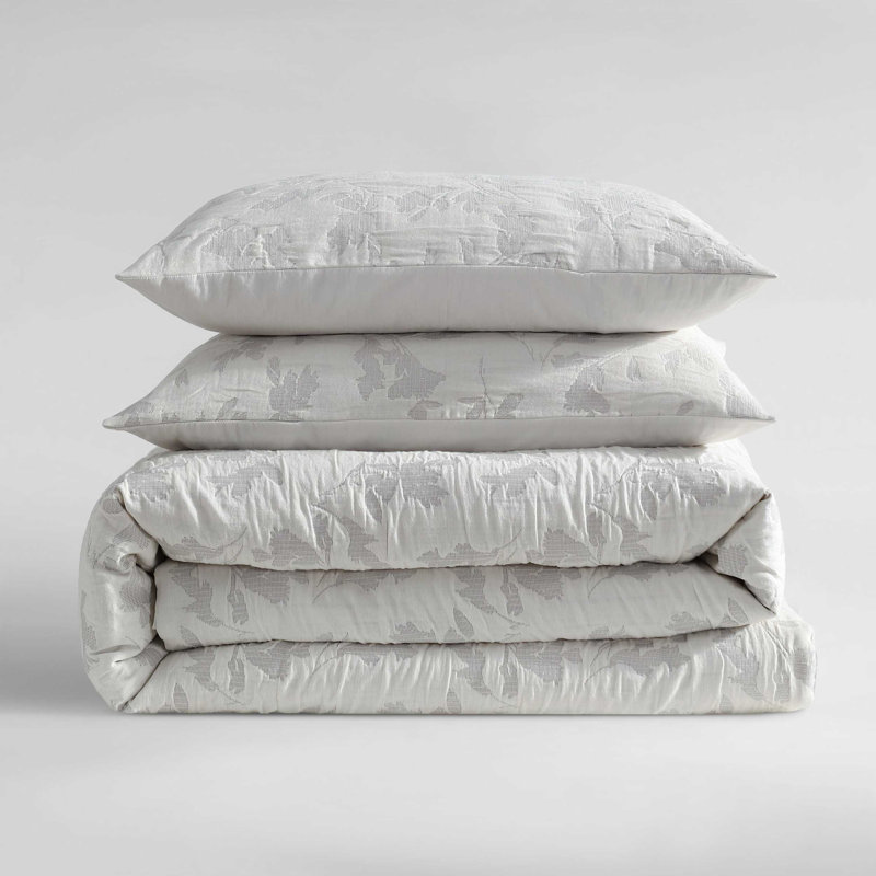 Calvin Klein Cascade Cotton Reversible Grey Duvet Cover Set, Queen Duvet Cover + 2 Standard Shams