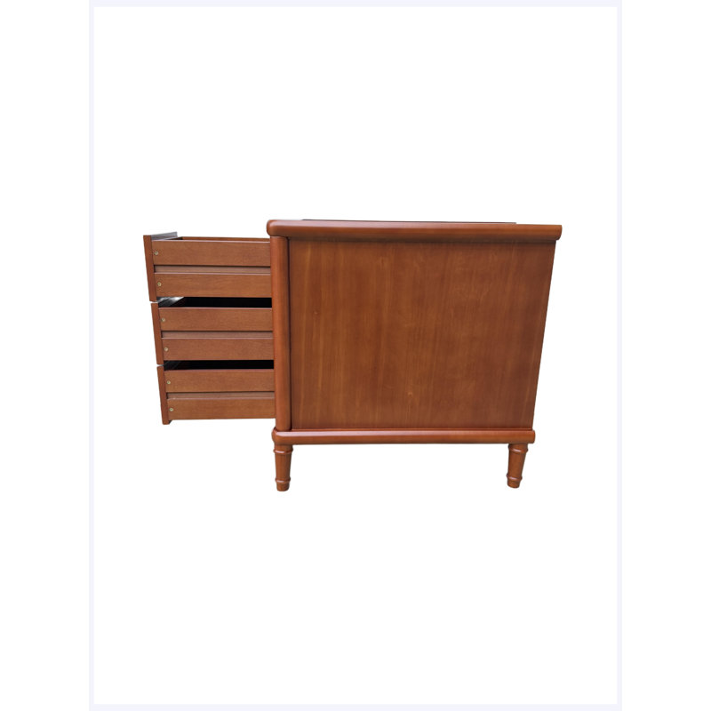 Table de chevet en rotin avec 3 tiroirs, table de chevet en bois de noyer clair pour le salon de la chambre à coucher