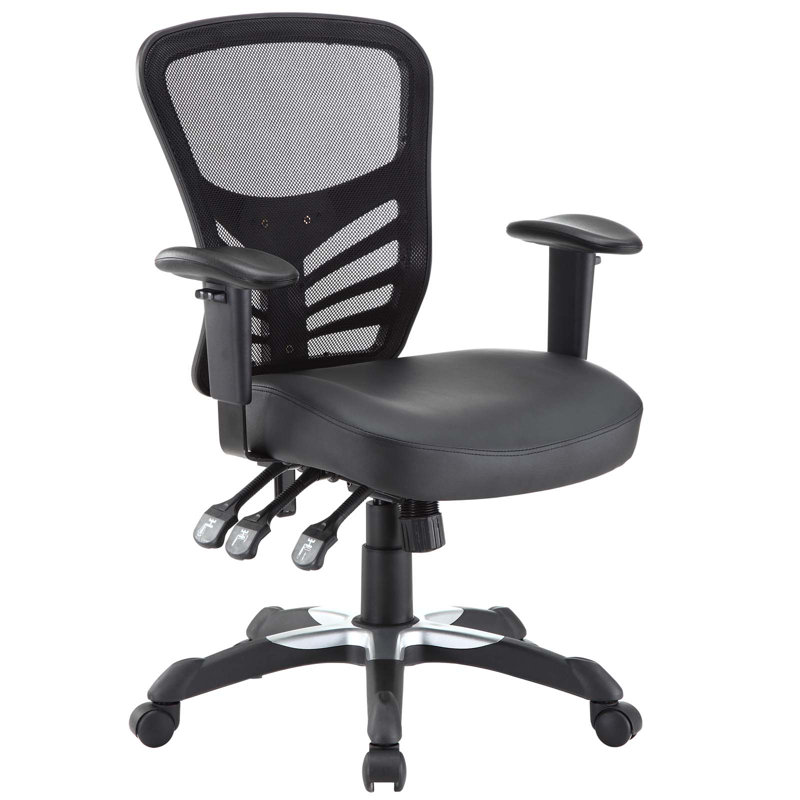 Chaise de bureau Articulée en filet avec siège en vinyle noir entièrement réglable par Modway, Noir