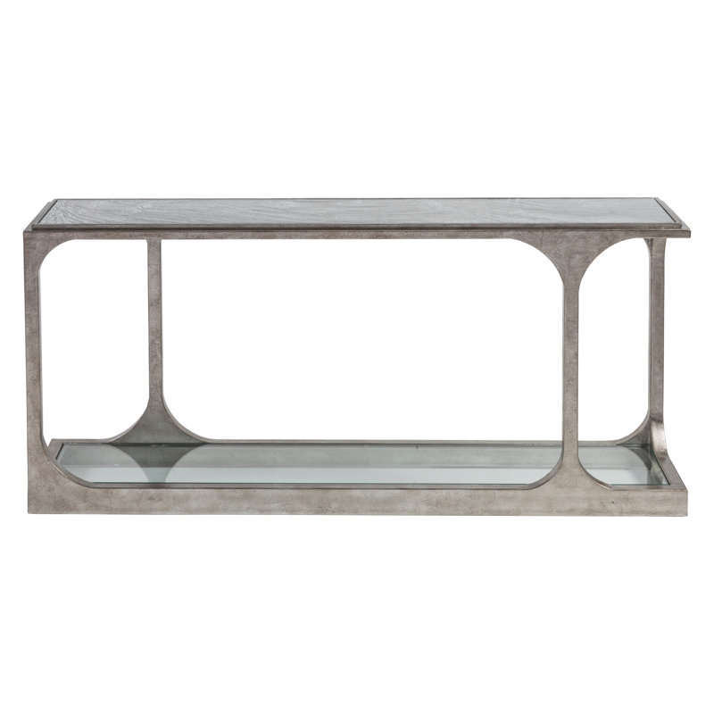 Antique Silver Leaf Mirrored Glass Sofa Table with Storage