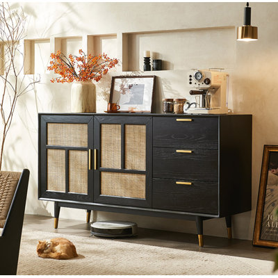 Wabi-sabi Style Solid Wood & Rattan Sideboard