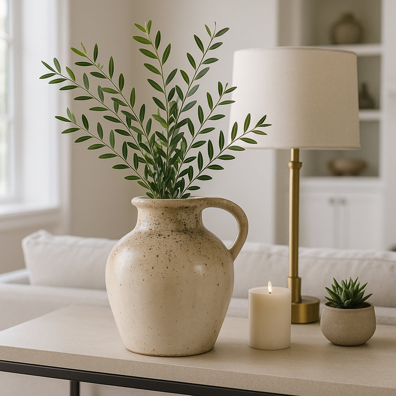 Modern Rustic Terracotta Tall Flower Vase With Speckled Finish - Elevated Home Decor Accent Vases For Table - Ivory/Brown