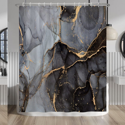 Modern Luxe Marble Shower Curtain - Gray & Gold Abstract Design, Waterproof Fabric, Decorative for Bathroom Bathtubs, with Hooks