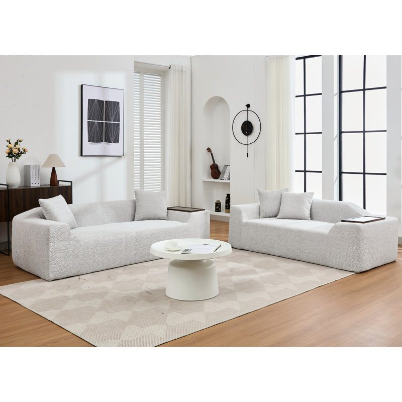 Boucle grise pour la détente - Mobilier de salon 3 places et 2 canapés avec table de bout, Gris clair