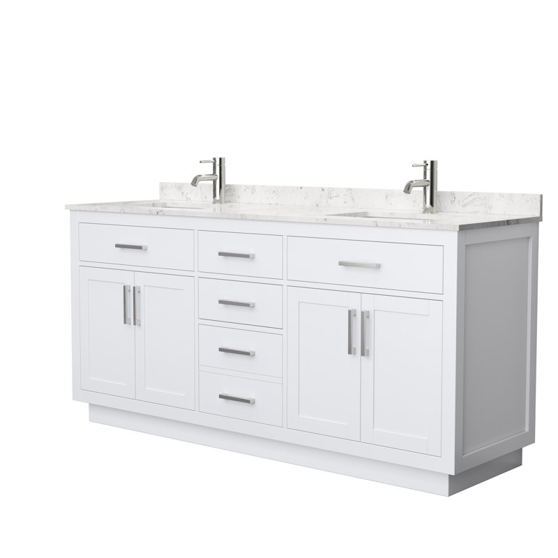 Beckett TK 72'' W Double Vanity, White, Brushed Nickel, Carrara Cultured Marble