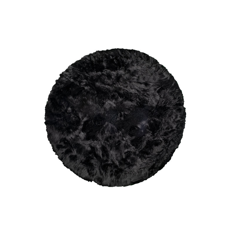 Tapis rond en fausse fourrure noire Clarsie