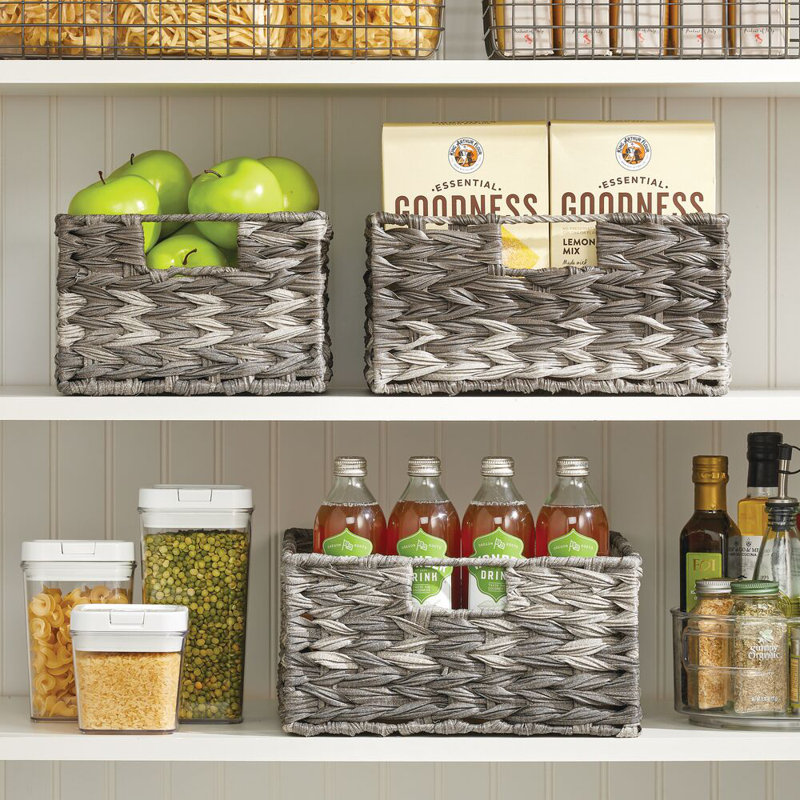 mDesign Woven Farmhouse Pantry Food Storage Bin Basket Box, Gray Ombre, 6