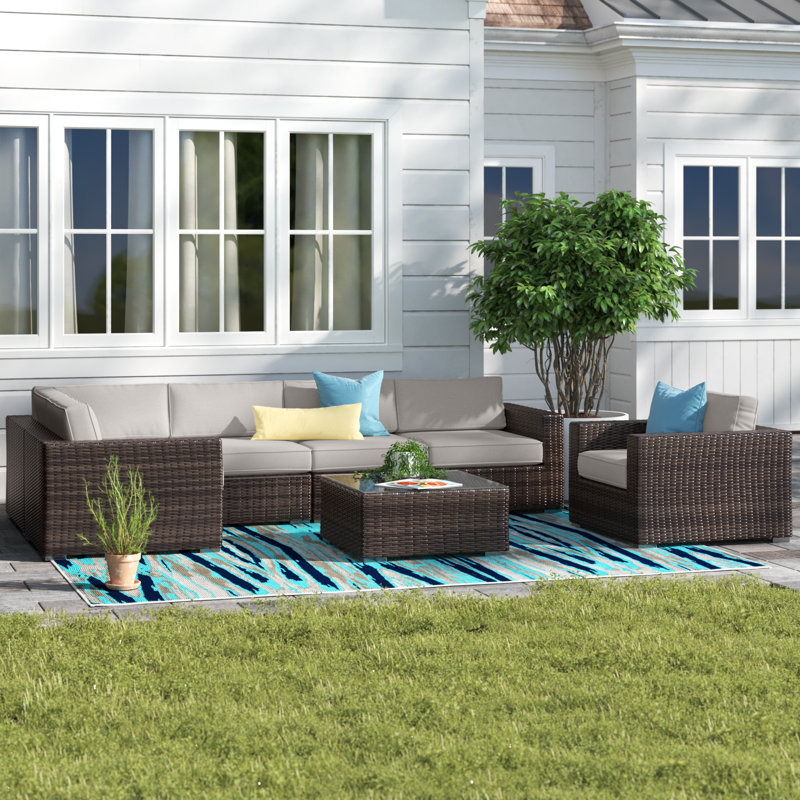 Joines Fully Assembled 5 - Person Seating Group with Cushions |No assembly wicker seating, Brown