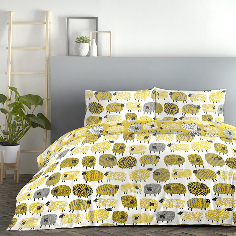 Dotty Sheep 130 TC Reversible Modern & Contemporary Duvet Cover Set, Kingsize - 2 Standard Pillowcases, Ochre