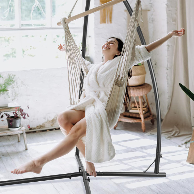 Hammock Swing Stand, Hanging Chair C-Stand, Outdoor Solid Steel Heavy Duty Stands Only Construction with Buckle & Spring Hook, for Indoor, Air Porch, Tree Tent, Lounger, Patio, Deck, Yard 330 lbs