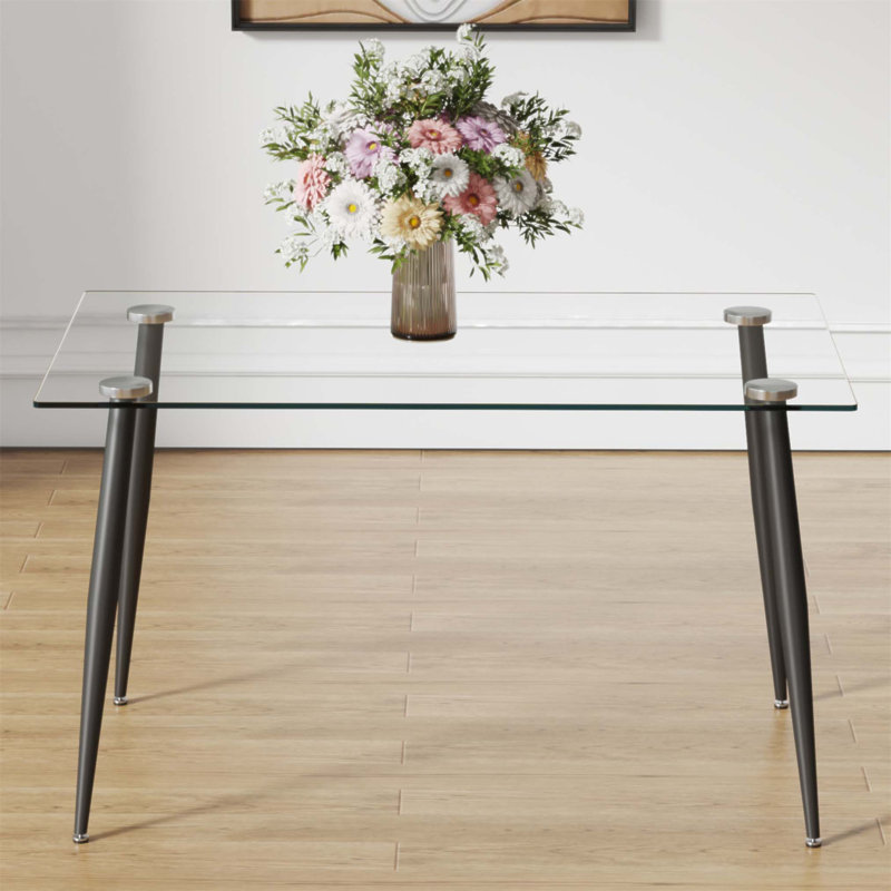 Modern Rectangular Glass Dining Table, Tempered Glass Top For Durability, Perfect For Small To Medium Spaces, Seats 4-6 People