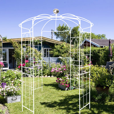 Cream White Garden Arch Iron , 81.3''X114.2'', Gazebo, Strong Wind Resistance, Easy Assembly Decagon Metal Gazebo Arch, White, Windproof, Simple Prism
