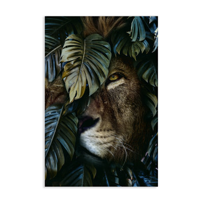 «Lion Peering Monstera Leaves», art mural sur toile par Reinders