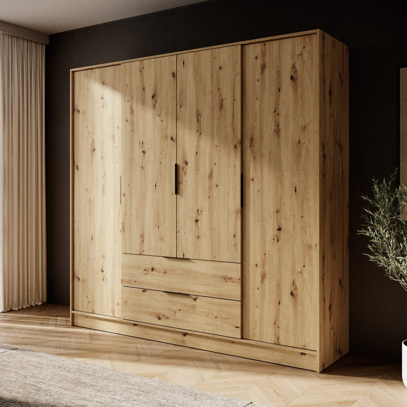 Bonface 4 Door Manufactured Wood Wardrobe, Oak