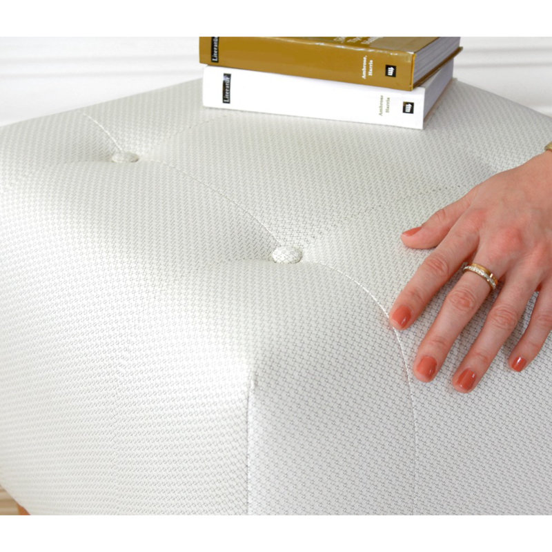 Pouf de style bohémien avec pieds en bois, velours crème et coton, 16,9 po x 16,9 po x 16,9 po | Éponge orthopédique 35 po (2,4 po de hauteur) | Parfait pour la décoration scandinave, les sièges élégants et confortables