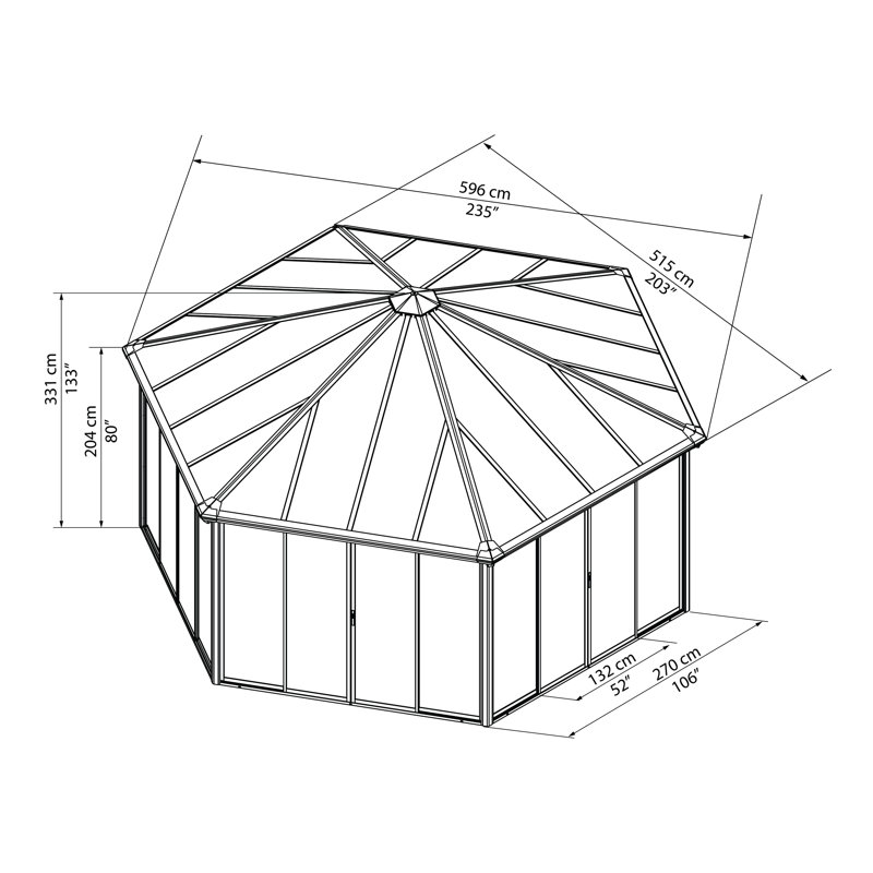 Palram - Canopia Garda 17' x 20' Extra-Large Aluminum Enclosed Patio Gazebo with Polycarbonate Roof Panels Spacious Outdoor Shelter - Gray/Bronze