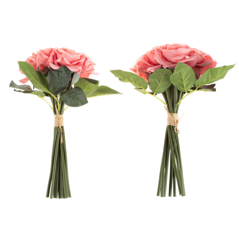 Fleurs artificielles roses - Ensemble de fausses fleurs 11,5 pouces avec tiges pour décoration intérieure 18 pièces, Ros