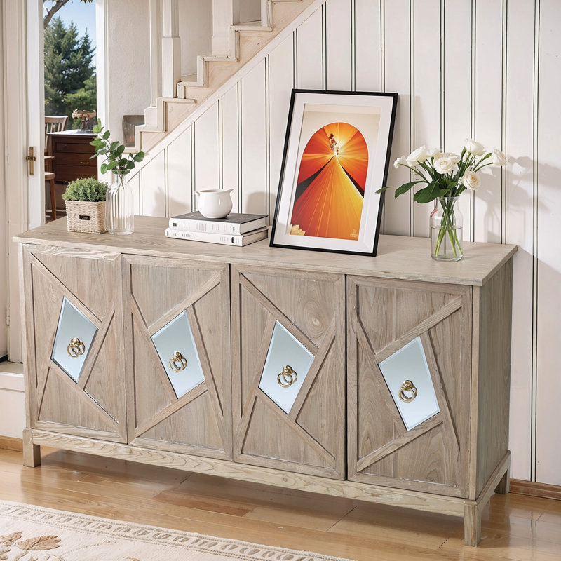 Armoire moderne à 4 portes en miroir pour la maison - Rangement spacieux, couleur bois, construction, assemblage facile élégant avec éléments et espace de rangement